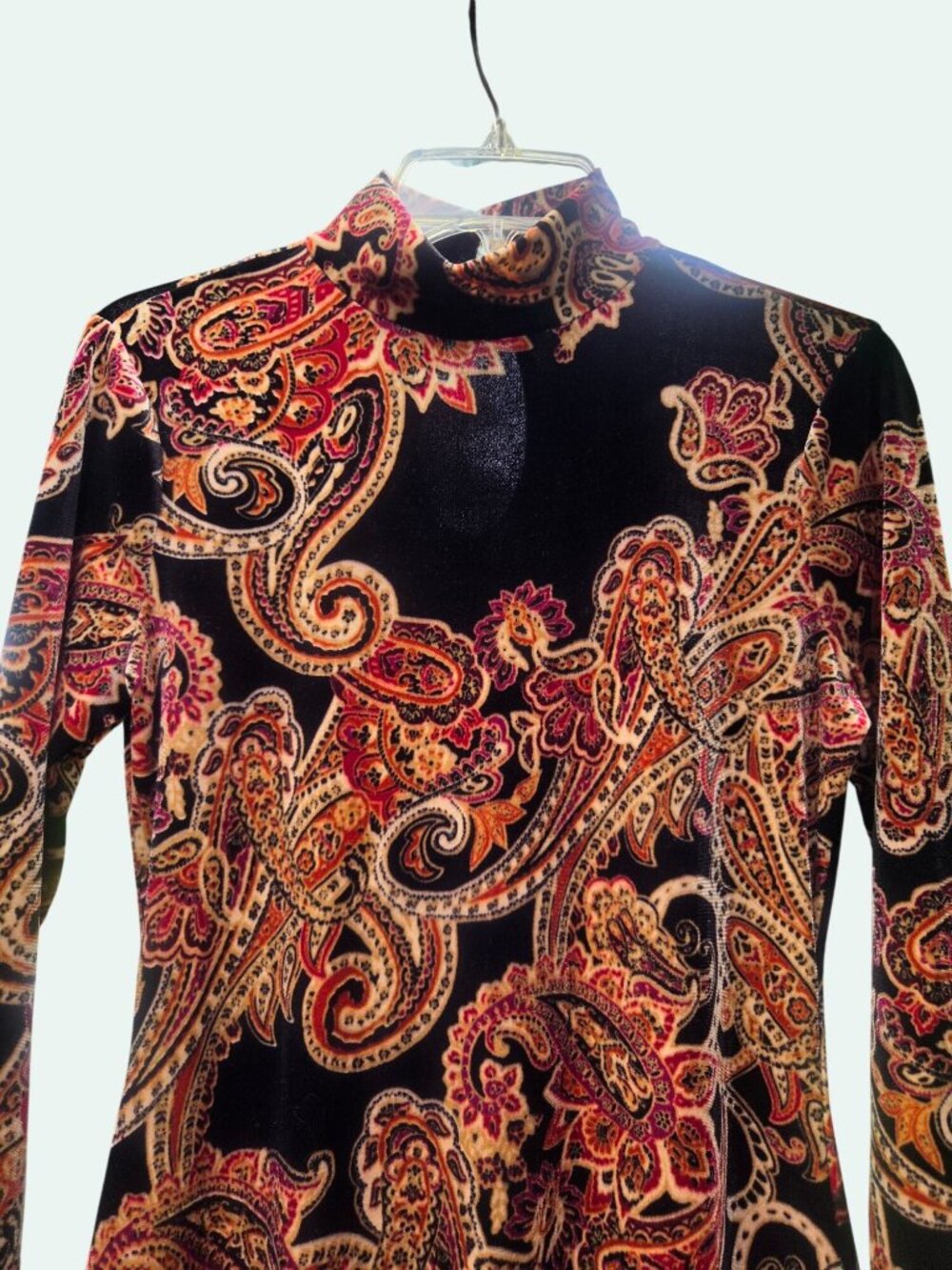 Bebop Velvet Paisley Long Sleeve Mock Neck Mini Dress  70s  Bohemian Hippie - Picture 5 of 11